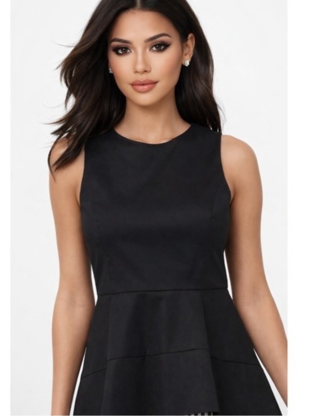 White House Black Market Classic Black Sleeveless Peplum Top Size 10 NWT